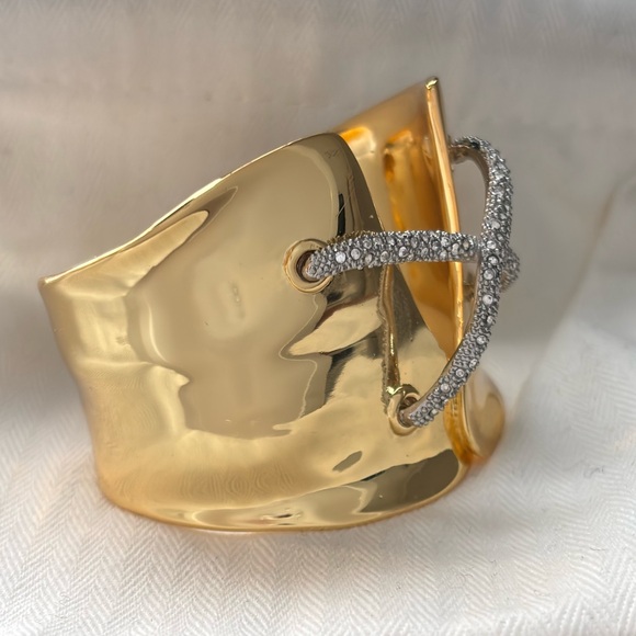 ALEXIS BITTAR• Solanales Gold Silver Crystal Lace Up Corset Cuff Bracelet - Picture 3 of 12